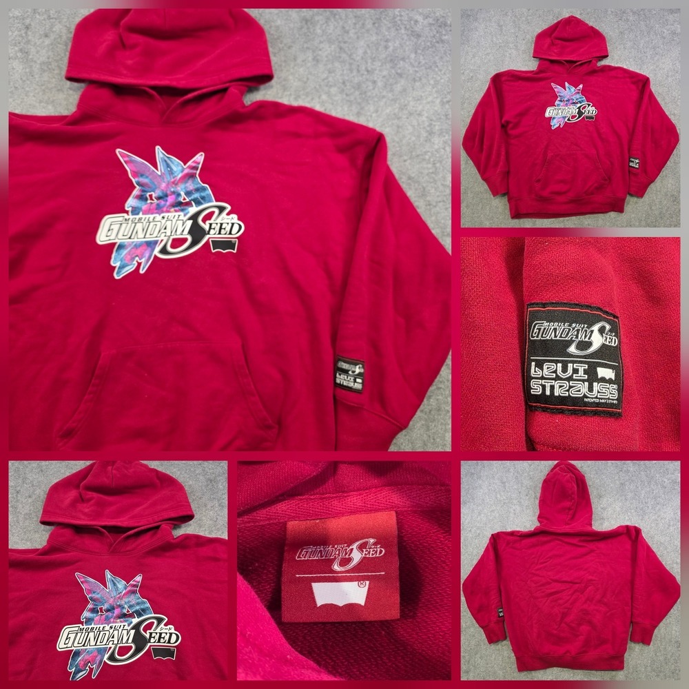 Levi Strauss Hoodie Mens Medium Red‎ Mobile Suit Gundam Seed Anime Sweatshirt